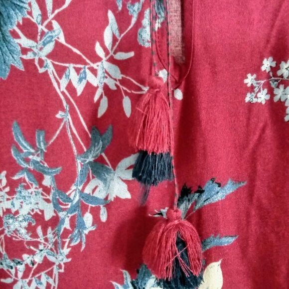 Boho Red Floral Gypsy Blouse Top Med Altered State - Picture 7 of 11